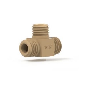 Upchurch Scientific High Pressure MicroTee Body Only for 1/16 inch OD Tubing, 58 nL, 5/16-24 Coned, 0.150 mm Thru-hole, PEEK, Single - 1/16in - P-890-01 - Click Image to Close